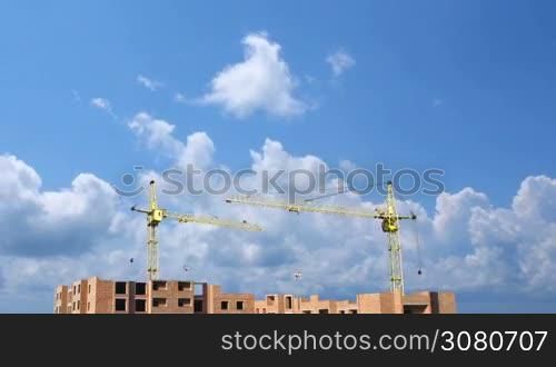 Complete construction time-lapse from start to finish on background of cloudy sky. Original color and design changed, wide angle, 1080p