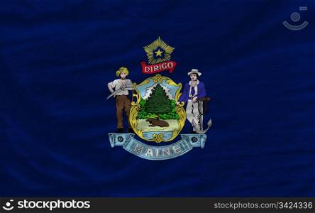complete flag of us state of maine covers whole frame, waved, crunched and very natural looking. It is perfect for background