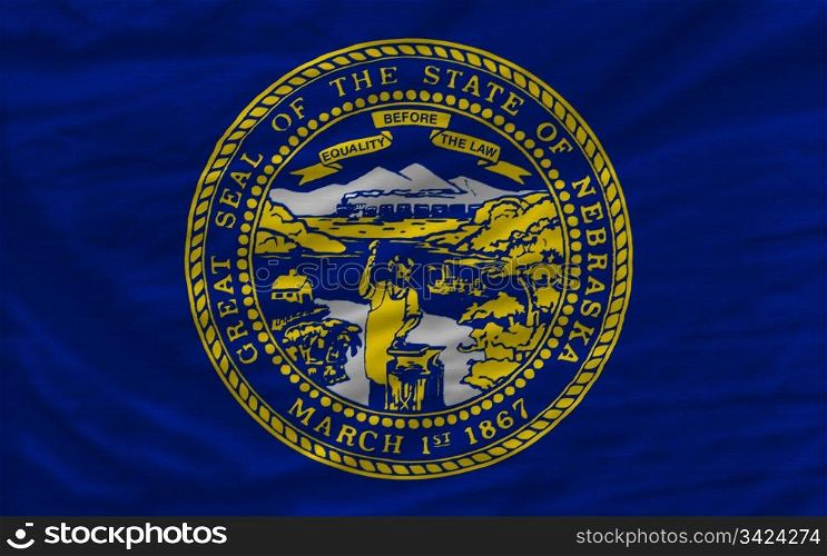 complete flag of us state of nebraska covers whole frame, waved, crunched and very natural looking. It is perfect for background