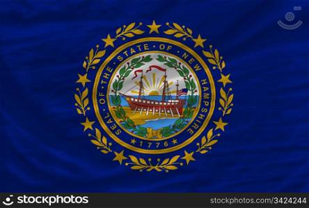 complete flag of us state of new hampshire covers whole frame, waved, crunched and very natural looking. It is perfect for background