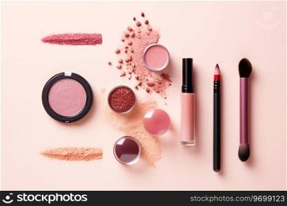 Complete Makeup Collection with Powder, Lipstick and Mascara, brush Ai generated