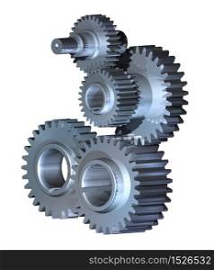 Complex mechanism of gear wheels and axles working together. Gear wheels mechanism