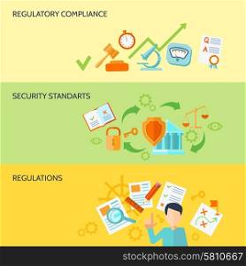 Compliance banner set with security standarts and regulations elements isolated vector illustration. Compliance Banner Set