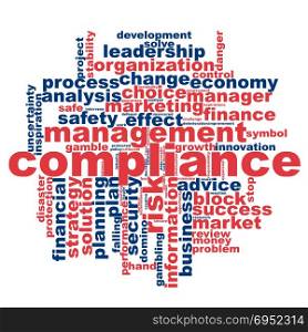 Compliance word cloud concept on white background, 3d rendering.
