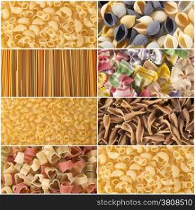 composite picture with colorful group of pasta