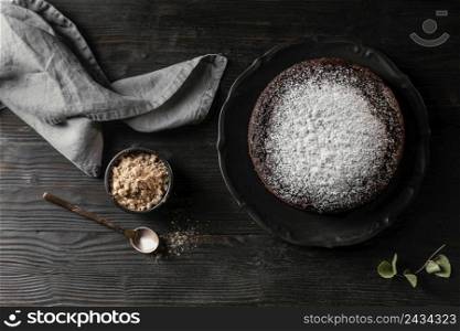 composition delicious chocolate cake 2