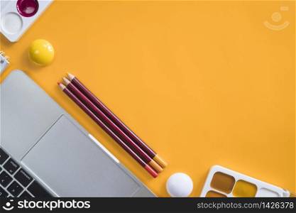 composition laptop stationery tools painting