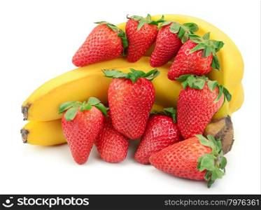 composition of banana and strawberry isolated on white background