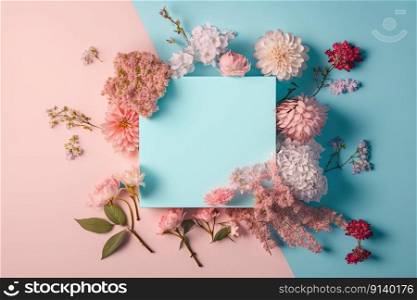 Composition of flowers. A frame of dried pink flowers. Illustration Generative AI 