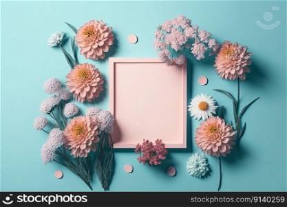 Composition of flowers. A frame of dried pink flowers. Illustration Generative AI 