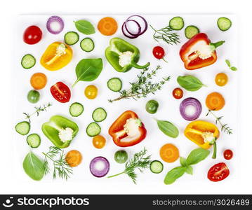 Composition of Fresh organic vegetables on white background. Fresh organic vegetables isolated on white background, top view. Fresh organic vegetables isolated on white background, top view