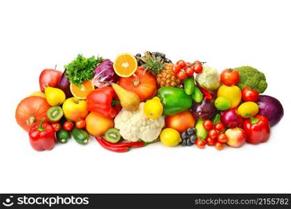 Composition of fruits and vegetables isolated on white background.