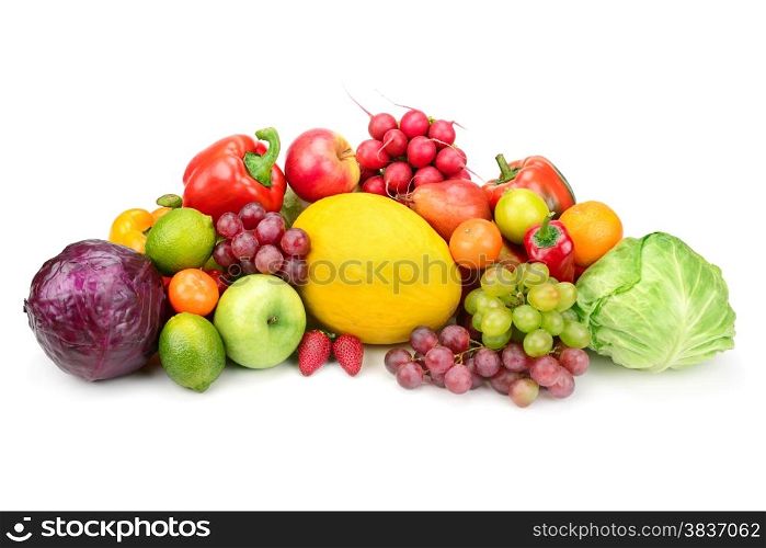 Composition of fruits and vegetables isolated on white background