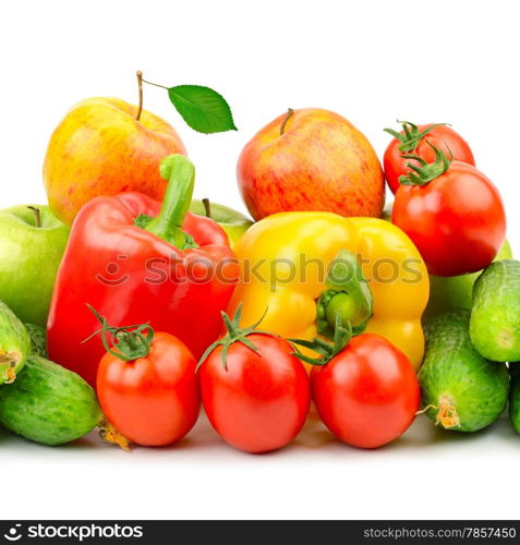 Composition of fruits and vegetables isolated on white background