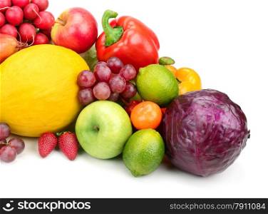 Composition of fruits and vegetables isolated on white background