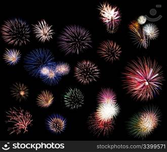 Composition of many colorful fireworks to celebrate new year and independence day on the fourth of July