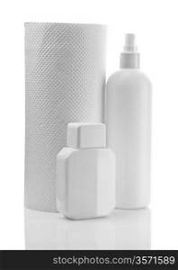 composition of white bottles and paper towel