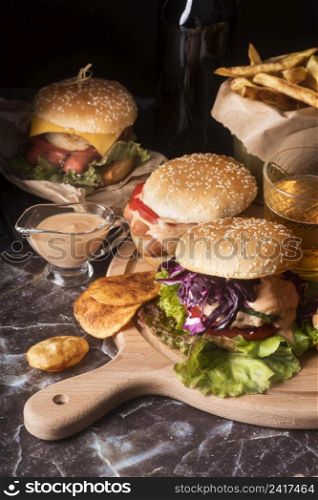 composition tasty hamburgers