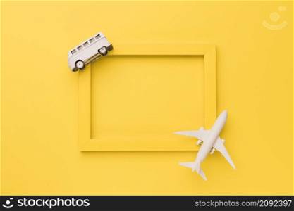 composition toy airplane bus yellow frame