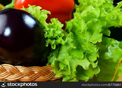 Composition with fresh vegetables closeup on wooden board