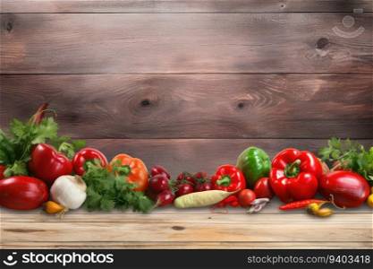 Composition with fresh vegetables on wooden background. Healthy food concept.