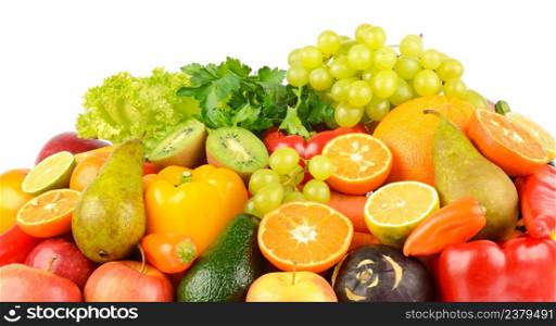 Composition with healthy fruits and vegetables isolated on white background