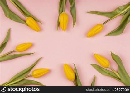 composition yellow tulips with copy space