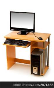 Computer and desk isolated on the white