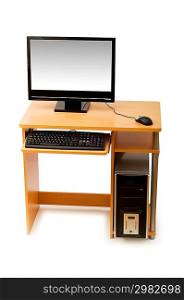 Computer and desk isolated on the white