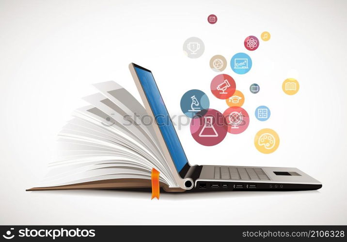 Computer as book knowledge base concept - laptop as elearning idea