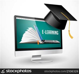 Computer as book knowledge base concept - laptop as elearning idea