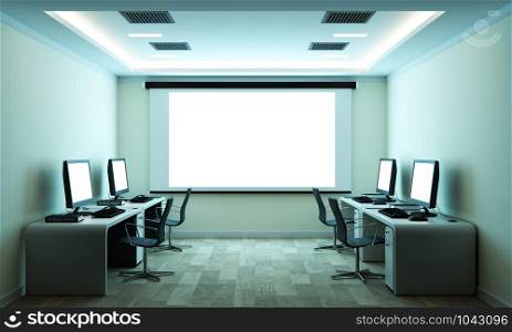 computer business - beautiful boardroom meeting room and computer table. 3D rendering
