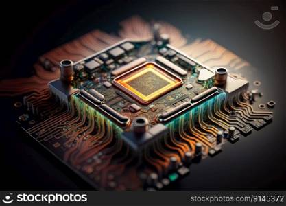Computer chip technology. PC circuit motherboard. Generate Ai. Computer chip technology