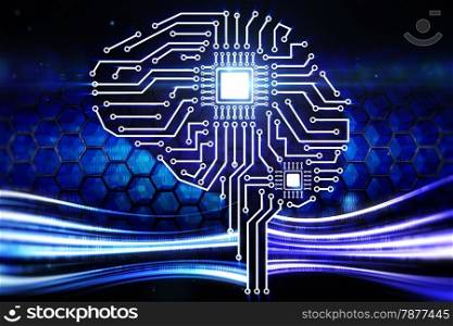 Computer circuit board in the form of the human brain