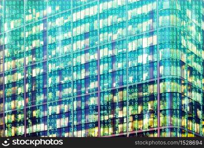 Computer code on abstract technology background for global business concept