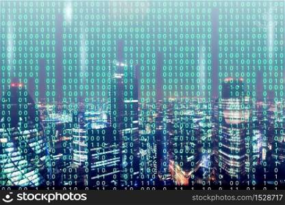 Computer code on abstract technology background for global business concept