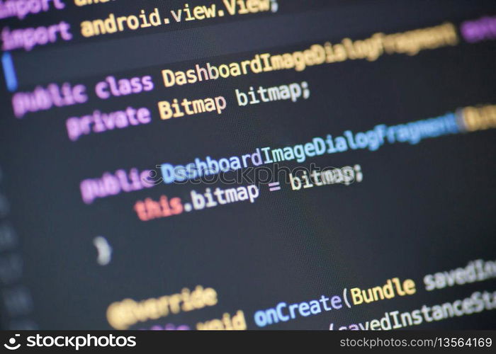 Computer code on the screen. Java source code