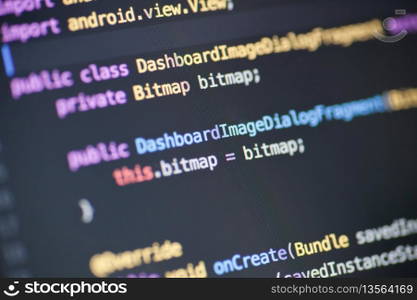 Computer code on the screen. Java source code