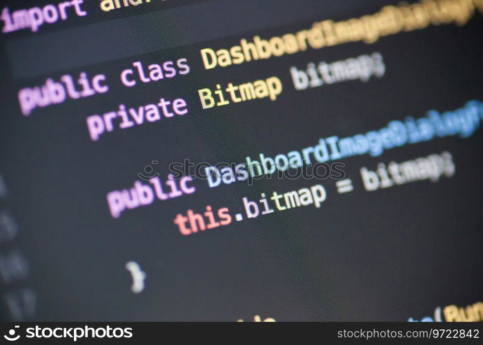 Computer code on the screen. Java source code