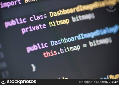 Computer code on the screen. Java source code