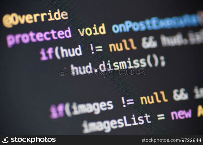 Computer code on the screen. Java source code