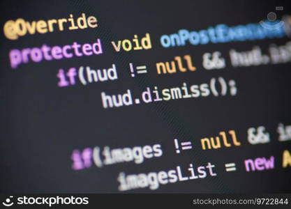 Computer code on the screen. Java source code