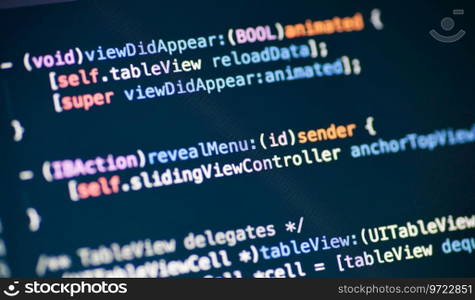 Computer code on the screen. Objective C code lines