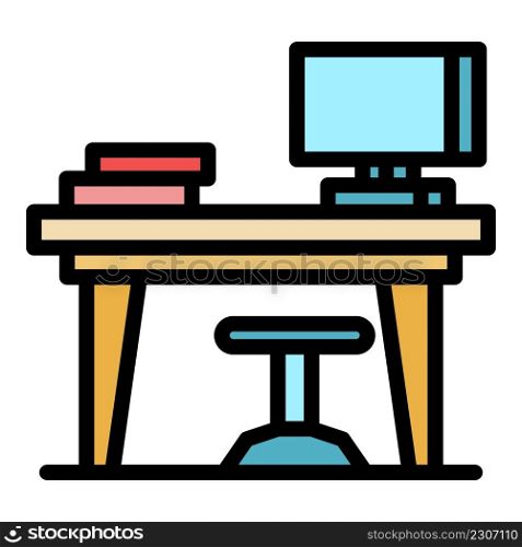 Computer desk icon. Outline computer desk vector icon color flat isolated. Computer desk icon color outline vector