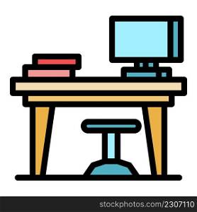 Computer desk icon. Outline computer desk vector icon color flat isolated. Computer desk icon color outline vector