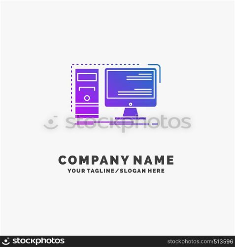 Computer, desktop, hardware, workstation, System Purple Business Logo Template. Place for Tagline.. Vector EPS10 Abstract Template background