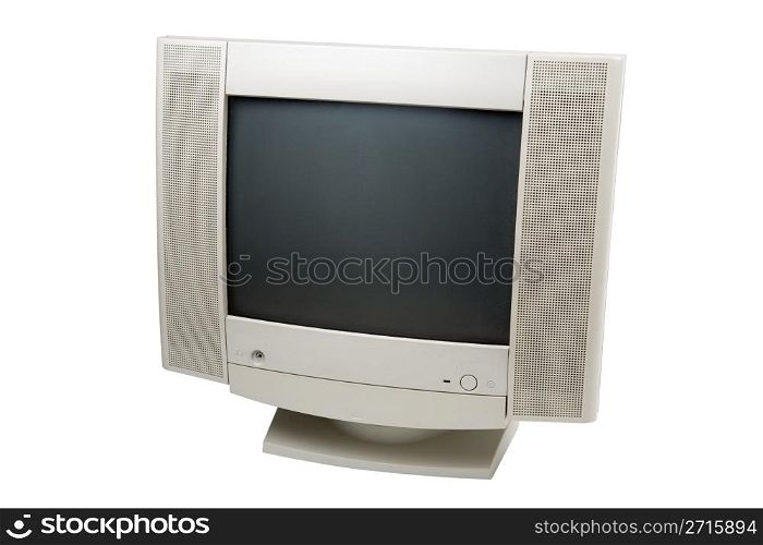 Computer display with speakers isolated on a white background with a clipping path
