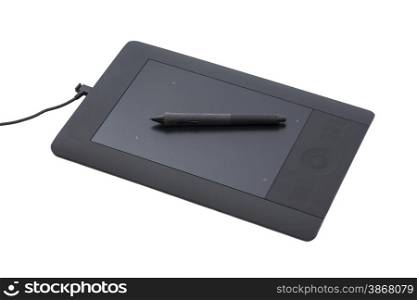 Computer drawing tablet with pen isolated on white
