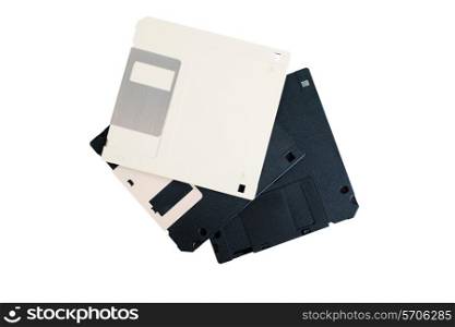 Computer floppy disks isolated on white background closeup