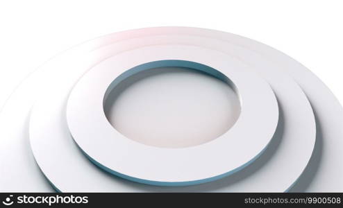 Computer generated a set of abstract rings on different levels. 3d rendering of elegant white backdrop. Computer generated a set of abstract circles on different levels. 3d rendering of elegant white background